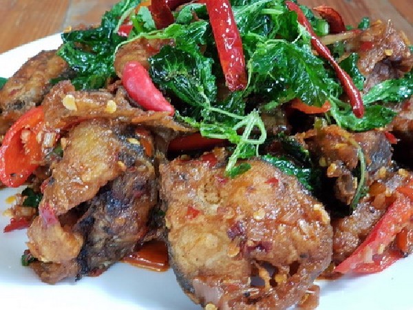 ผัดกระเพราปลาดุกทอด